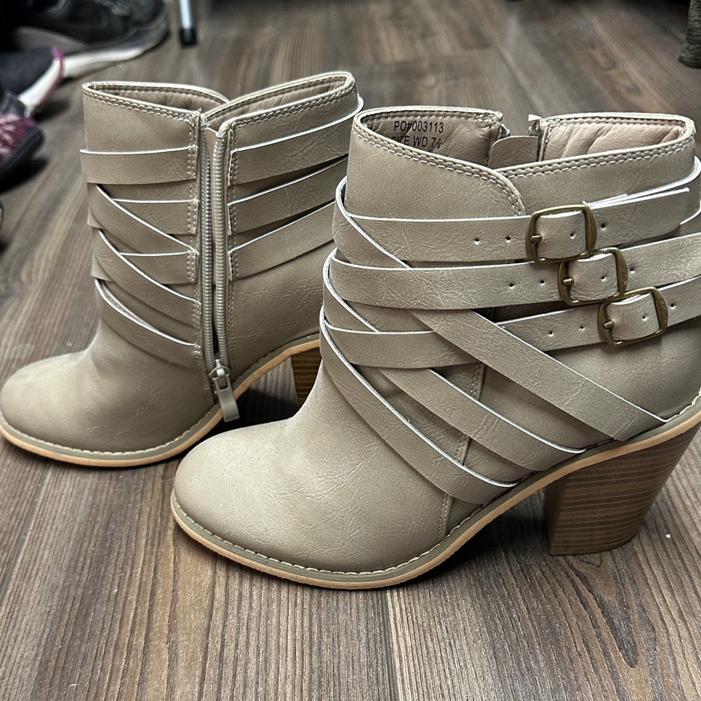 Journee Collection Strappy Ankle Boots - Taupe